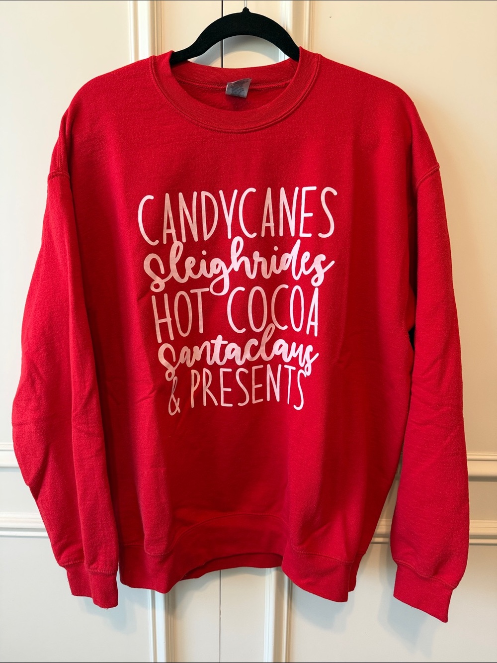 Gildan Red Crewneck Sweatshirt with White Holiday Text